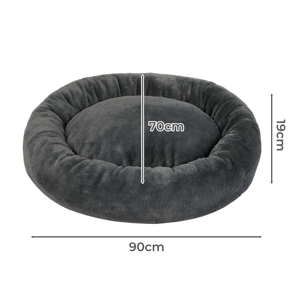 image 1 of Skylos Donut Dog Bed Soft Plush Calming Washable Large Pet Cat Mattress | Grey | 90 x 70cm | One Size