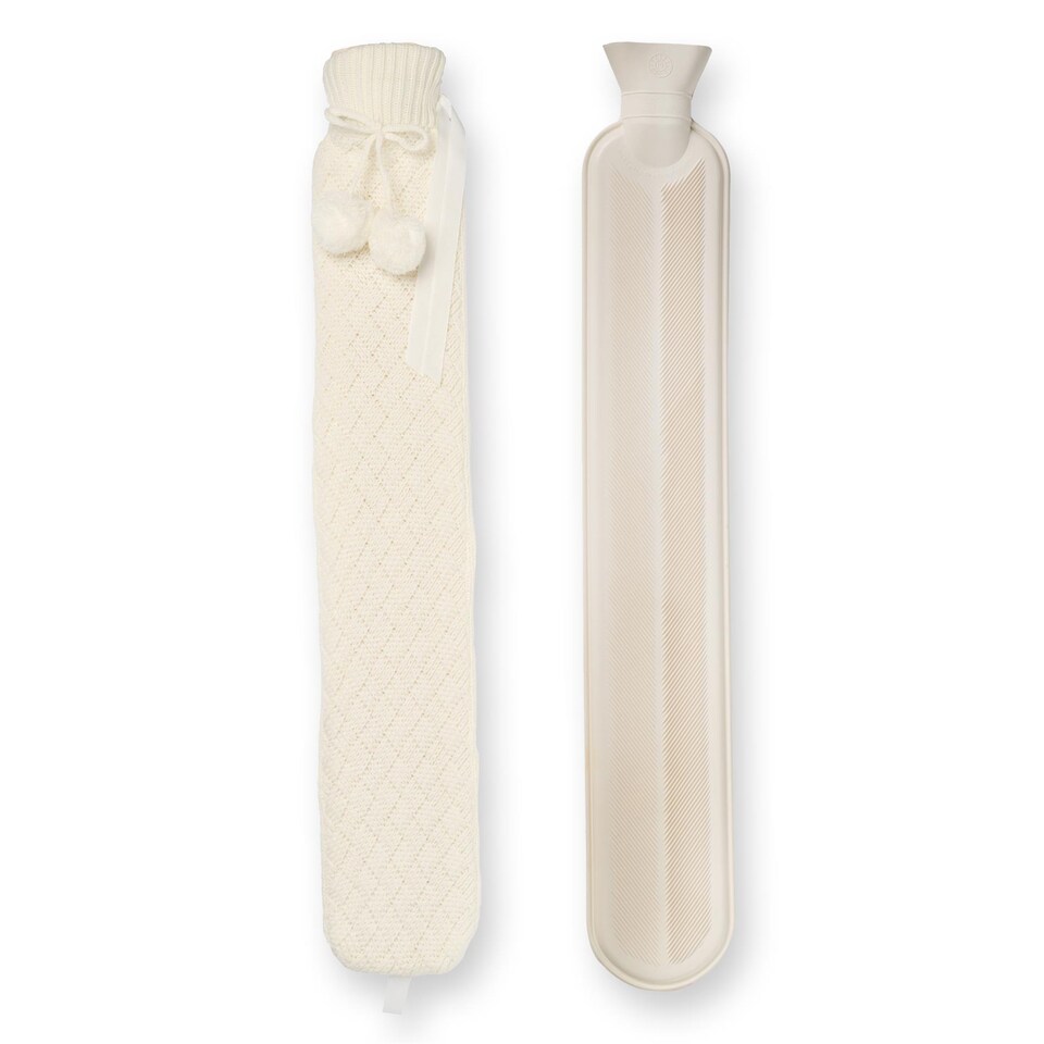image 1 of Nicola Spring Knitted Long Hot Water Bottle & Cover Set - Cream