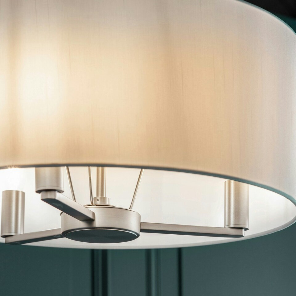 image 1 of Daley 3 Light Multi Arm Ceiling Pendant Matt Nickel, Vintage White Silk Effect, E14