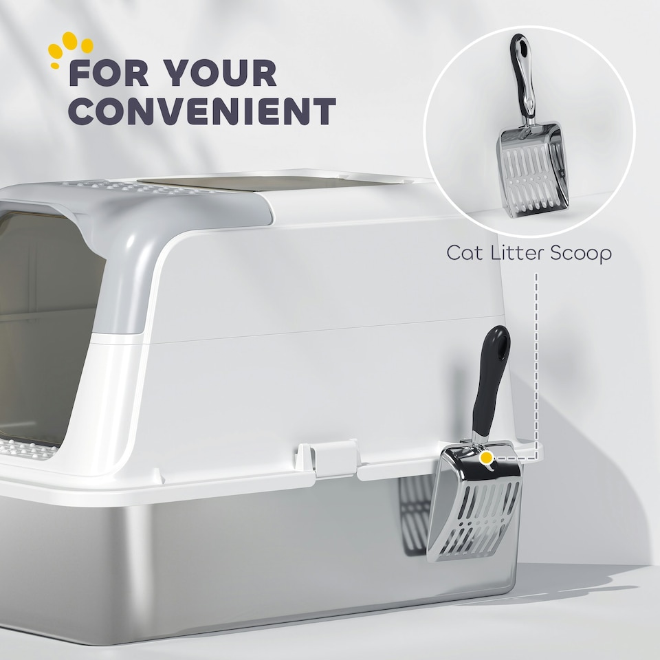image 1 of PawHut Stainless Steel Litter Box, Enclosed Metal Litter Tray with Scoop White | One Size