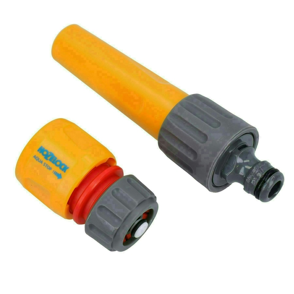 image 1 of Hozelock Twist Spray Nozzle Garden Hose Pipe Water Gun & Aqua Stop Fitting