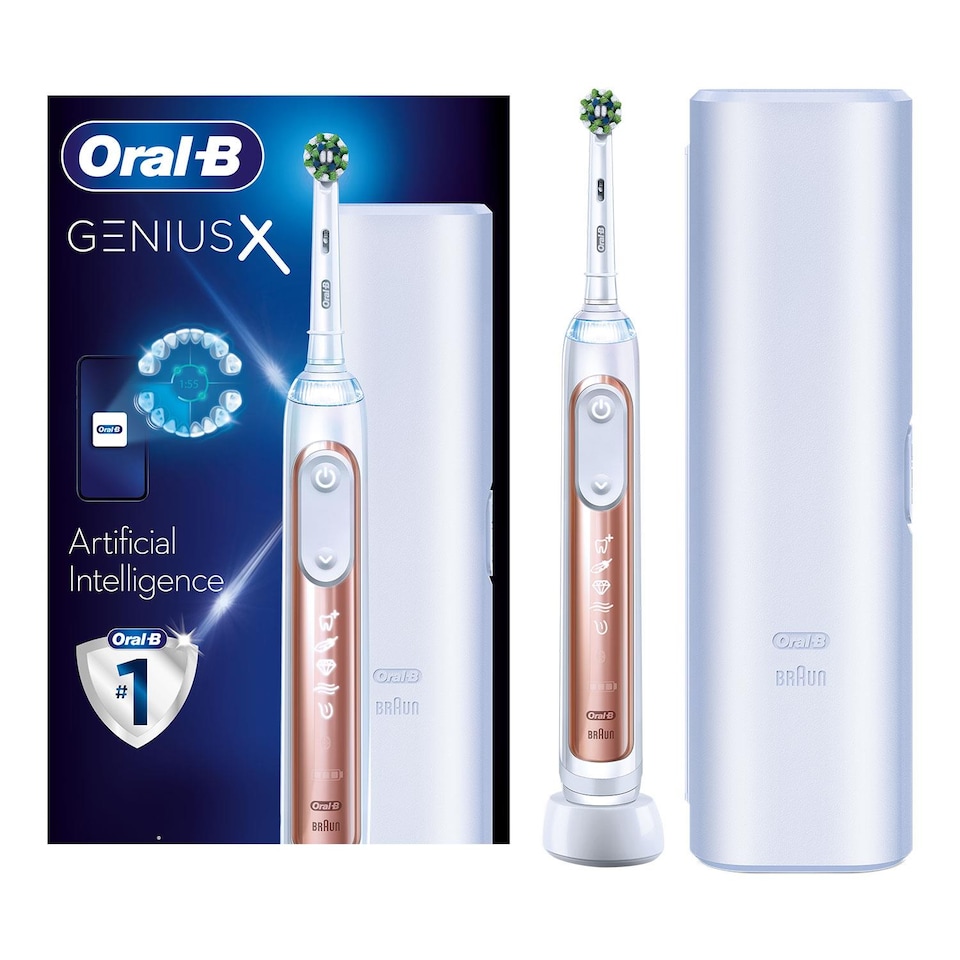 image 1 of Oral-B Genius X Smart Rechargeable Toothbrush with Travel Case, Rose Gold