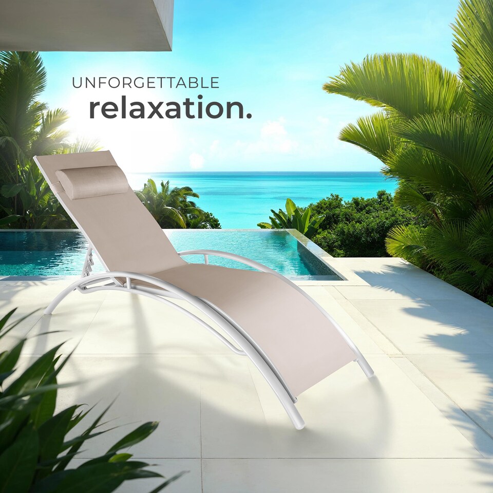 image 1 of Sun Lounger Set of 2 Alina - 5-step backrest, head cushion, aluminium frame | Cream | beige | 2