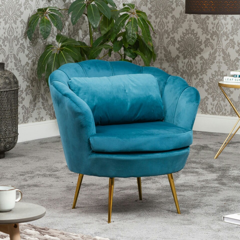image 1 of Benicia Velvet Fabric Petal Chair - Teal