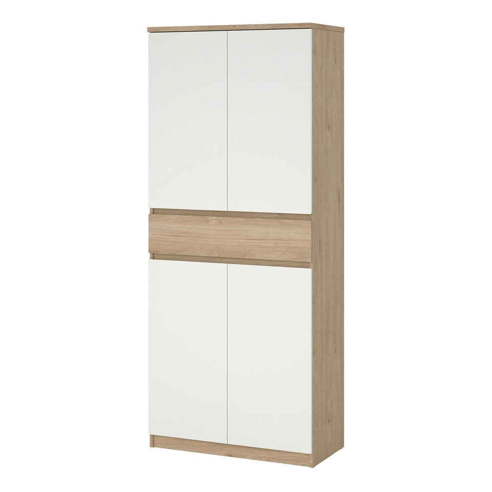 image 1 of Naia Shoe Cabinet with 4 Doors 1 Drawer in Jackson Hickory Oak and White