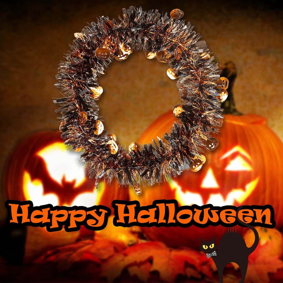 image 1 of PMS Multicoloured Halloween Tinsel Wreath, 34cm x 36cm