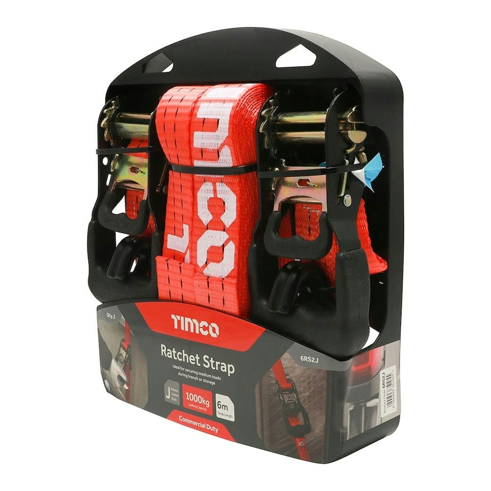 image 1 of Timco - Ratchet Straps - J Hook - Commercial Duty (Size 6m x 35mm - 2 Pieces)