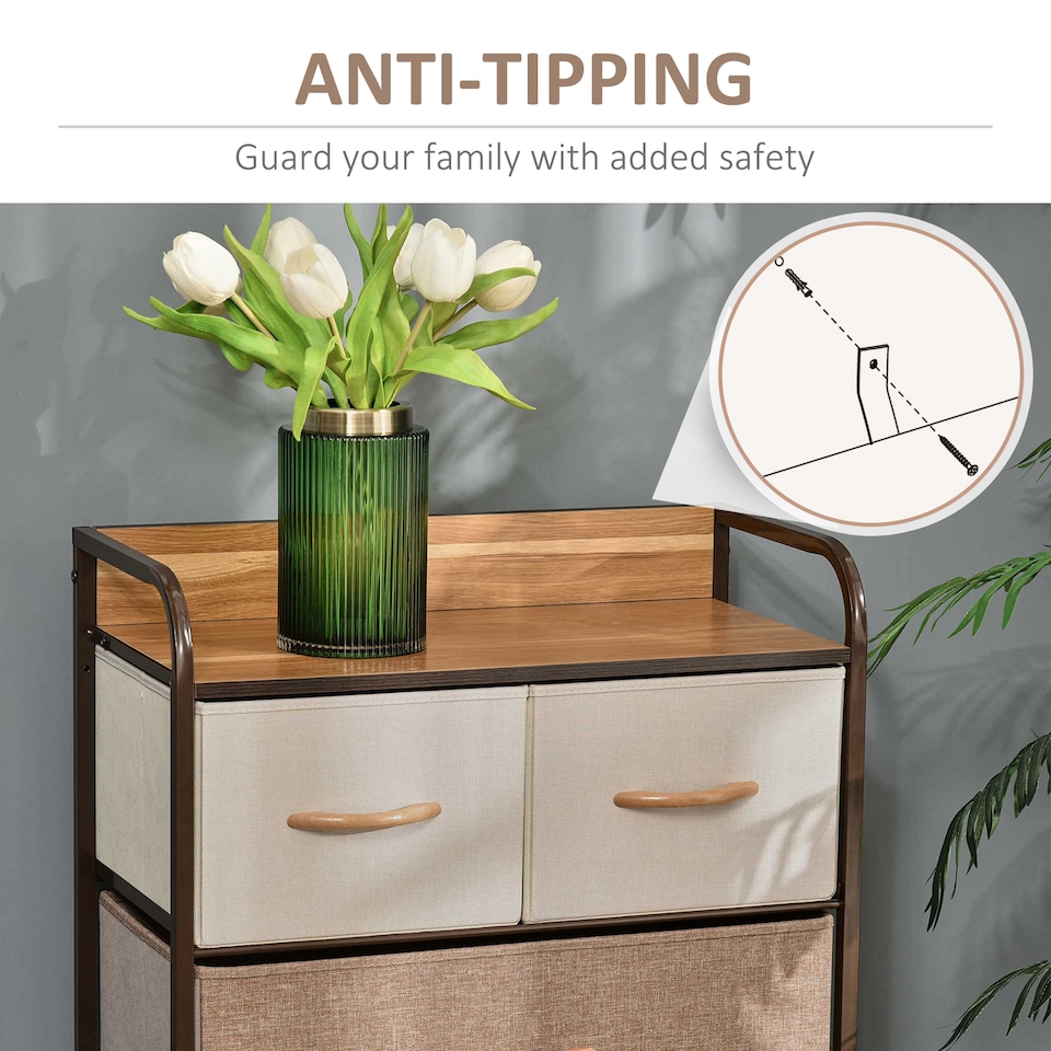 image 1 of HOMCOM Closet Dresser, Dresser Tower With 5 Linen Fabric Drawers Steel Frame