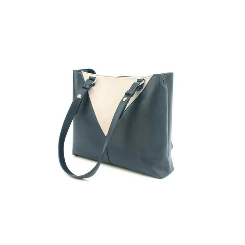 image 1 of Eastern Counties Leather Alice Contrast Panel Leather Handbag - Navy/Ivory - One Size | Blue