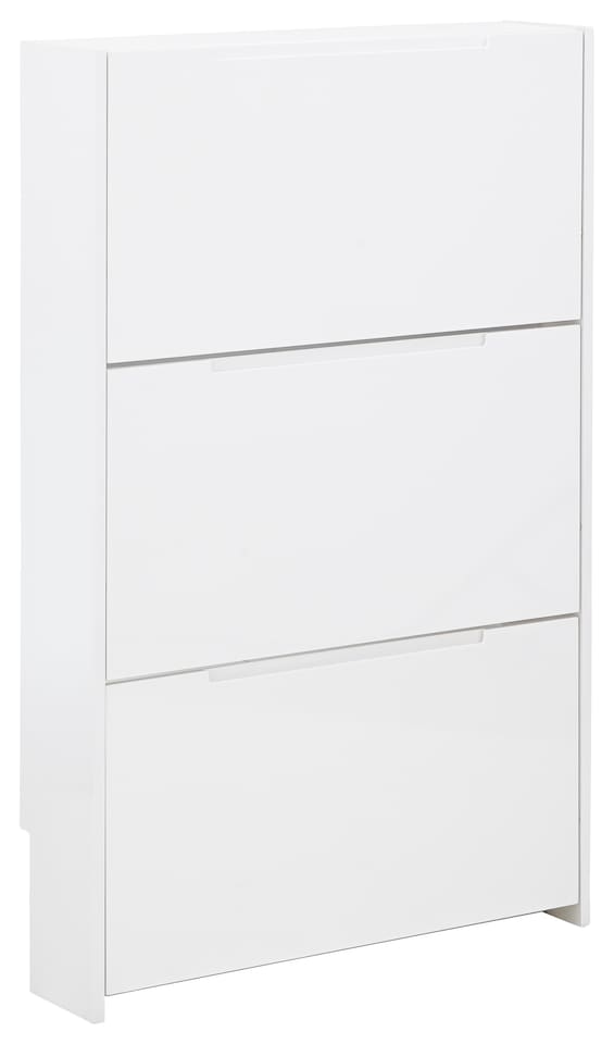 image 1 of Narrow High Gloss 3 Tier Shoe Cabinet | White | White