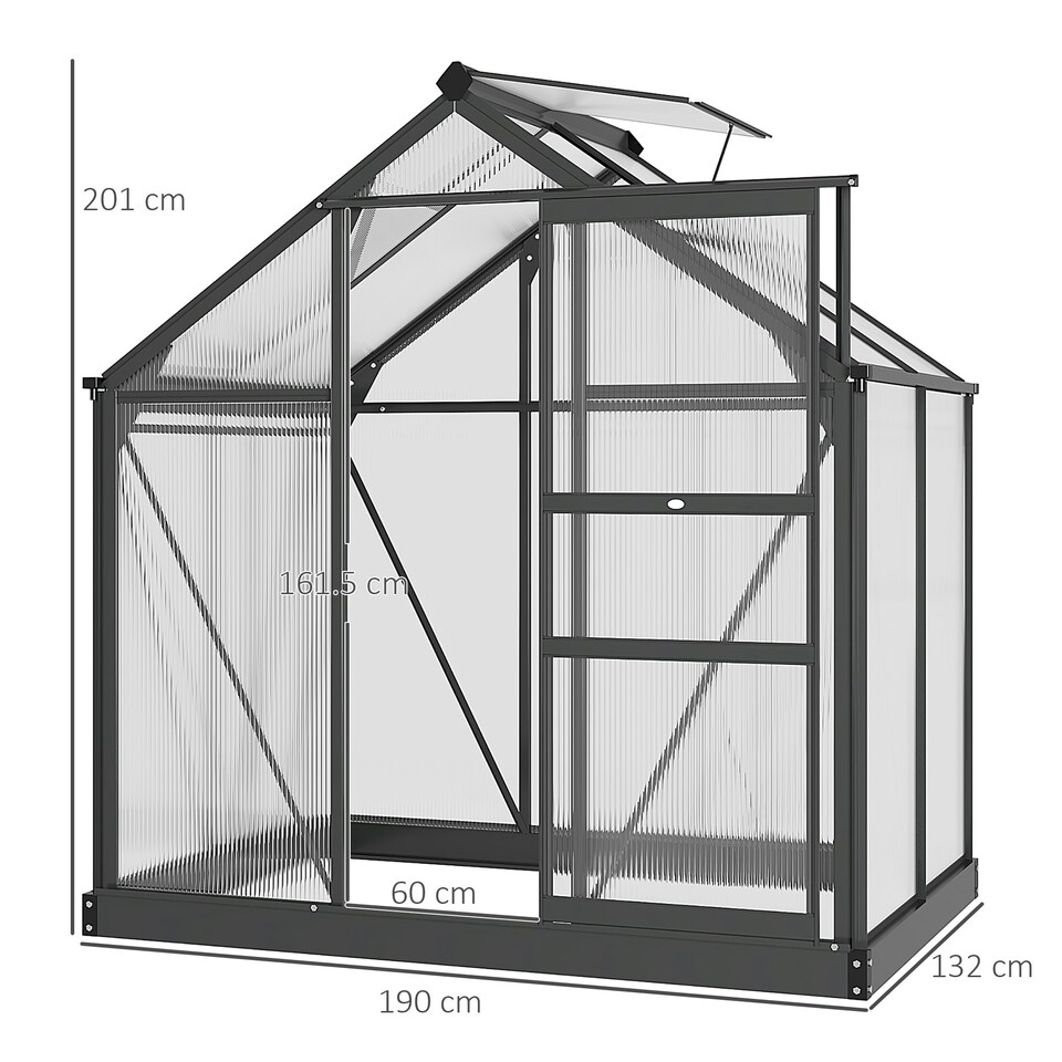 image 1 of Outsunny 6x4ft Walk-In Polycarbonate Greenhouse Plant Grow Galvanized