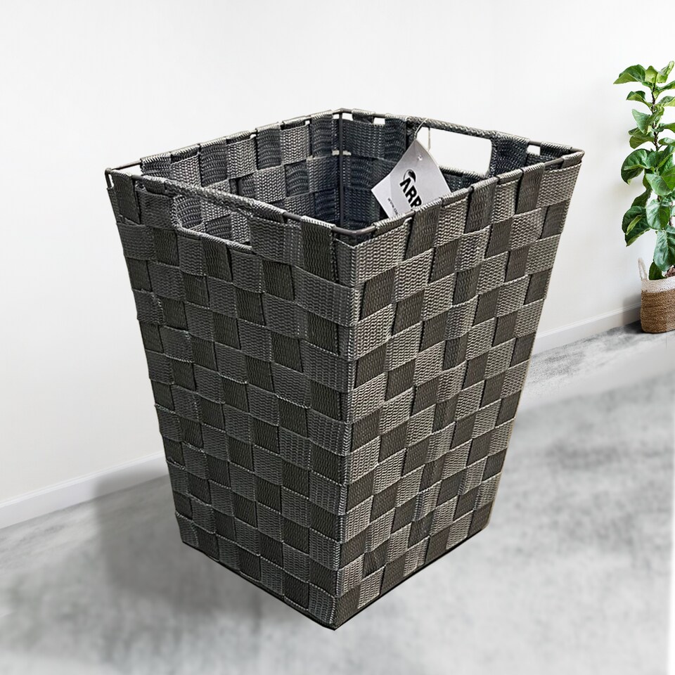 image 1 of Grey Nylon Plastic Waste Paper Bin – Strong Square Storage Basket Wastebasket for Home, Office & Hotels – Versatile Rubbish & Garbage Bin