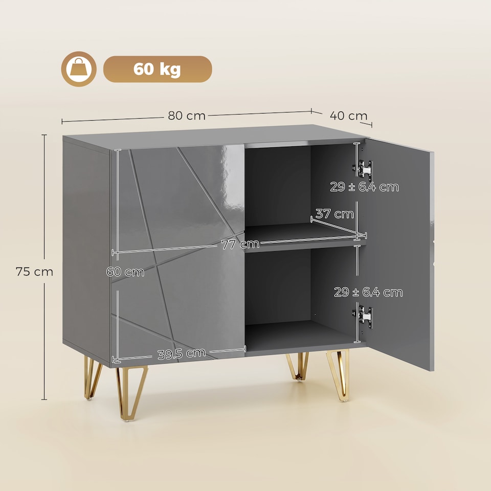 image 1 of HOMCOM Storage Cabinet, Sideboard with Adjustable Shelf, Grey
