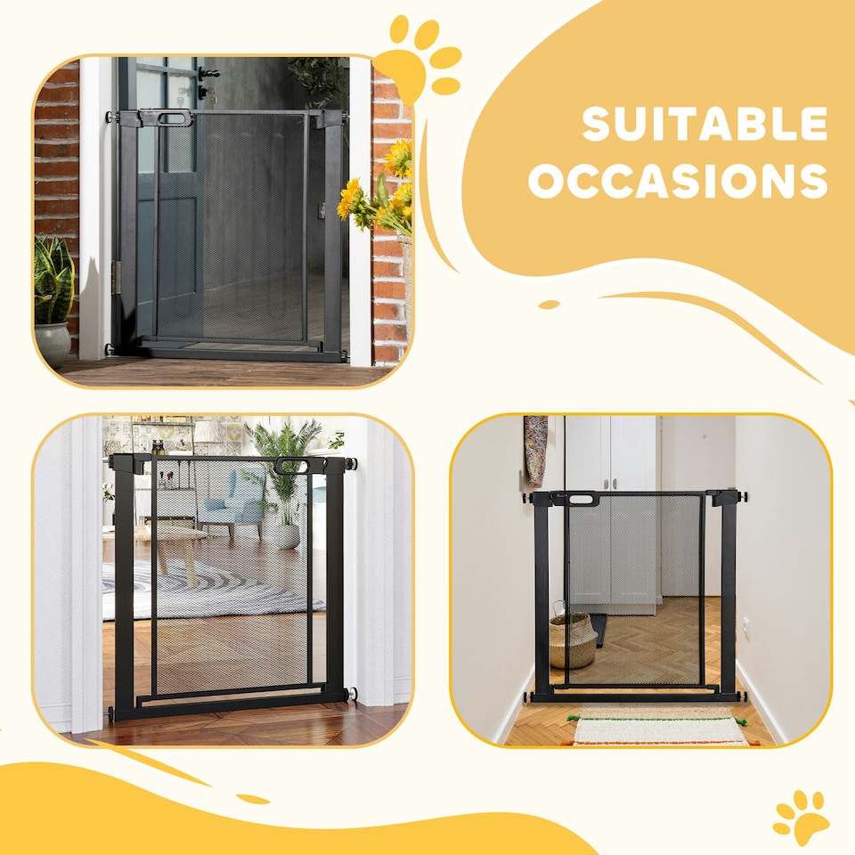 image 1 of PawHut Pressure Fit Safety Gate for Stairs w/ Auto Close 75-82 cm - Black