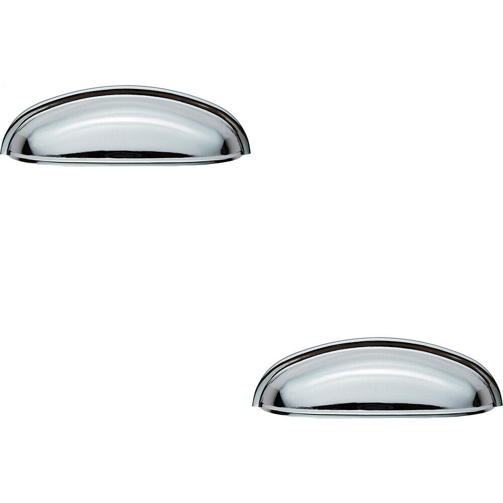 Loops 2x Shaker Cup Pull Handle 124 x 35mm 96mm Fixing Centres Polished Chrome