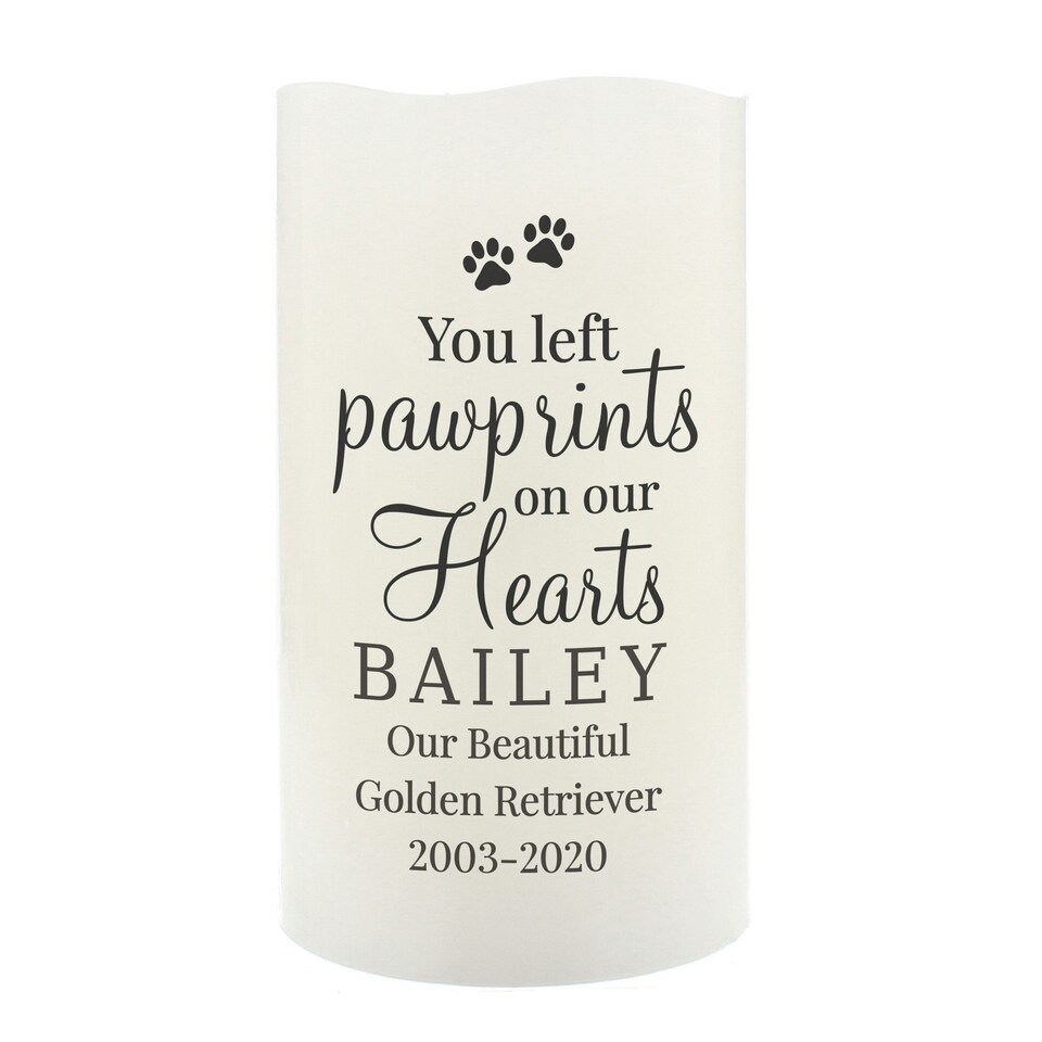 image 1 of Personalised Pawprints On Our Hearts LED Candle Cream