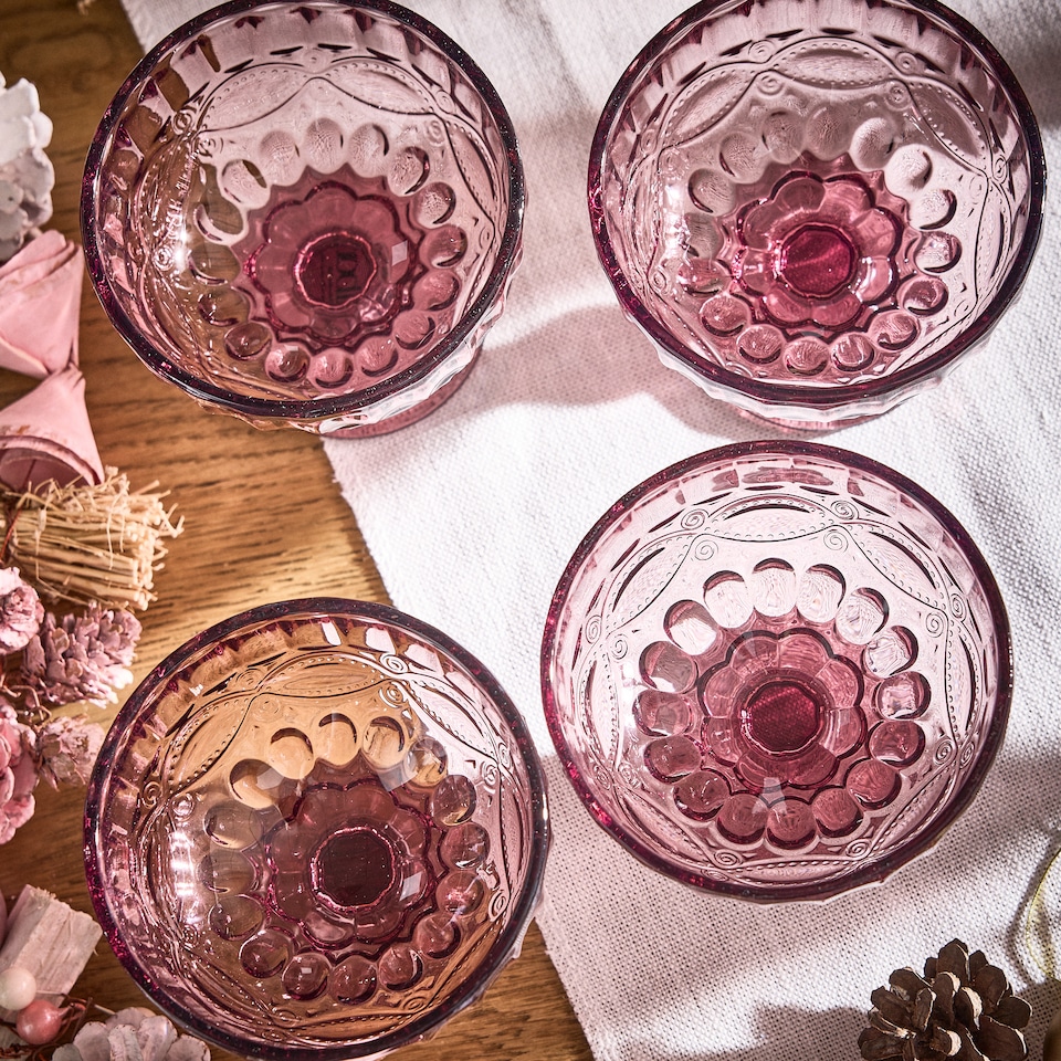image 1 of Set of 4 Vintage Pink Glass Trifle Bowl Christmas Dessert Bowls Wedding Decorations Ideas H10 x Dia12cm | Pink | Pink | Medium | 4