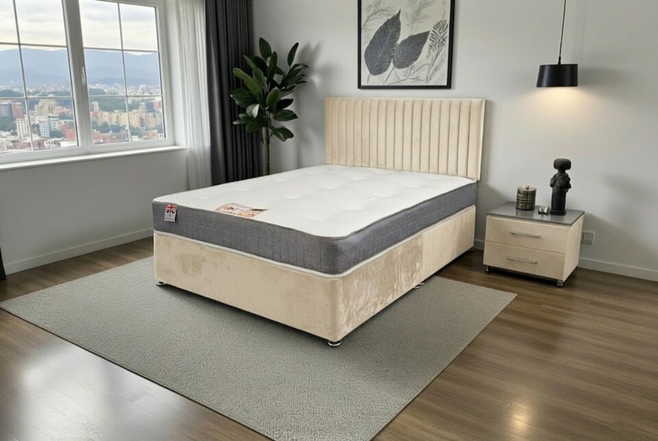 image 1 of Emily Divan Bed, No Drawers + Sprung Memory Foam Mattress & Headboard