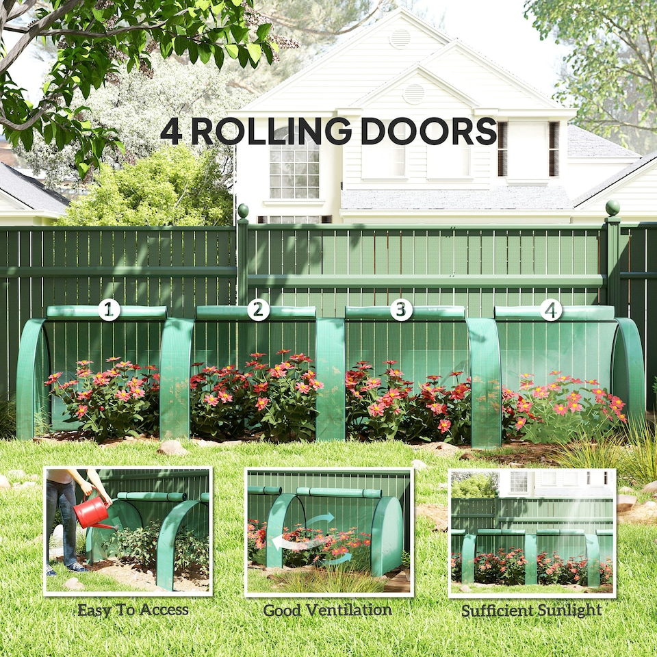 image 1 of Outsunny Tunnel Greenhouse Steel Frame for Garden w/ Zipper Doors, Green