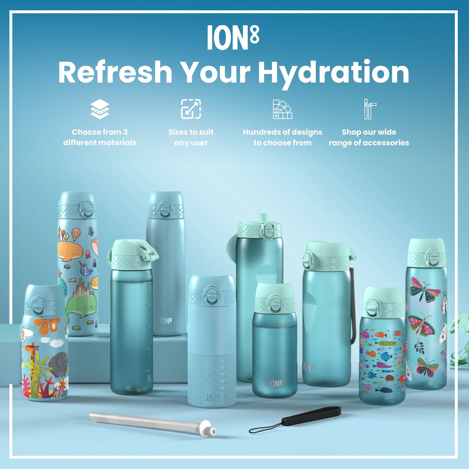 image 1 of Leak Proof Slim Water Bottle, Stainless Steel, 600ml (20oz) | Blue | Unicorns Blue | One Size