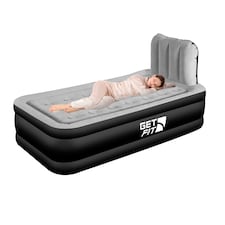 Get Fit Air Bed With Built In Electric Pump - Premium Single Airbed - Quick Blow Up Bed With Headboard & Free Inflatable Pillow | Black | Black / Grey | 1