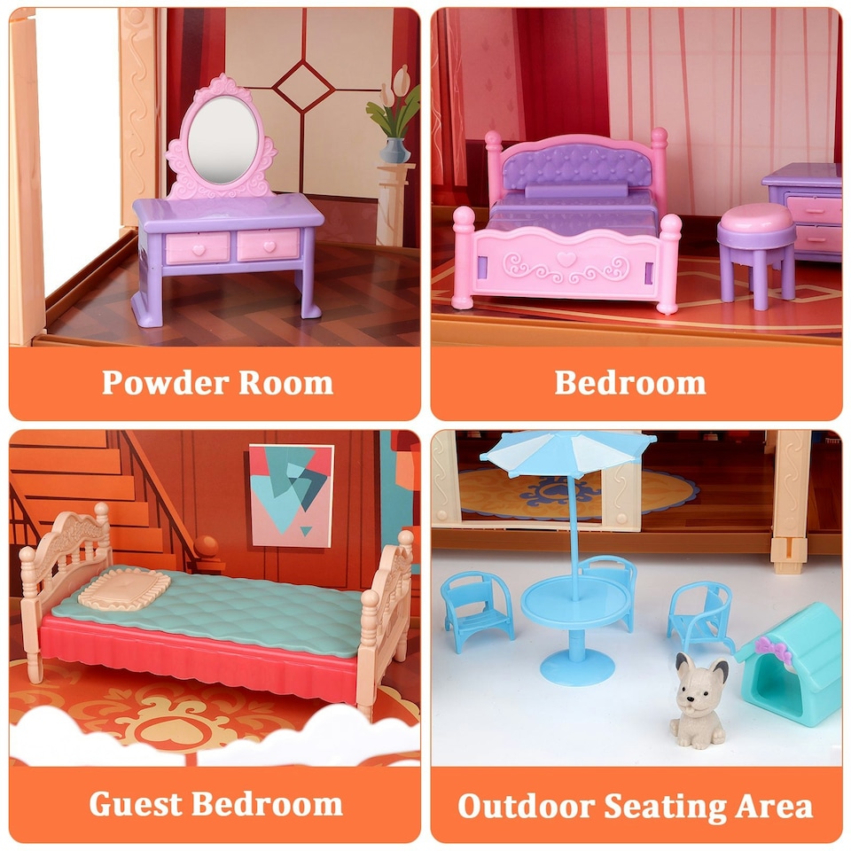 image 1 of Starry Night Dream House - 3-Story Castle Dollhouse Playset with Furniture & DIY Assembly