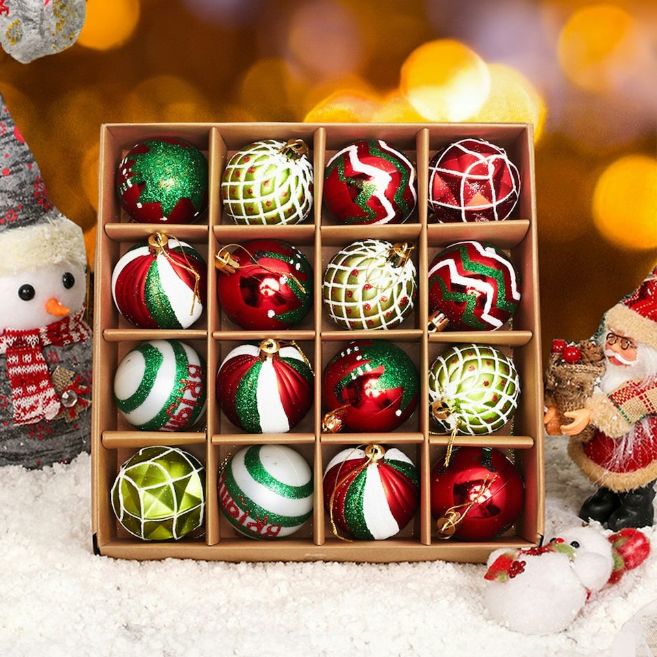 image 1 of Living and Home 16Pcs Christmas Hanging Ball Decorations