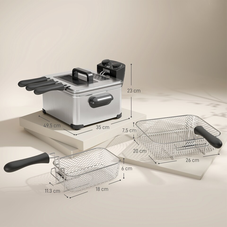 image 1 of HOMCOM 5L Deep Fryer with Removable Oil Basket and Viewing Window, 2000W | Silver