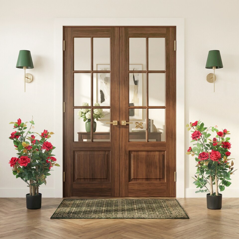 image 1 of HOMCOM Artificial Rose Tree Set of 2 with 344 Silk Leaves & 17 Flowers | Black | Red | One Size