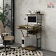 image 5 of HOMCOM Rolling Computer Desk with Keyboard Tray Storage Shelves Rustic Brown