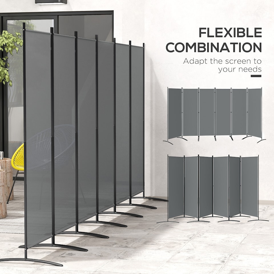 image 1 of Outsunny Garden Privacy Screen Foldable 6 Panel Room Divider, Dark Grey