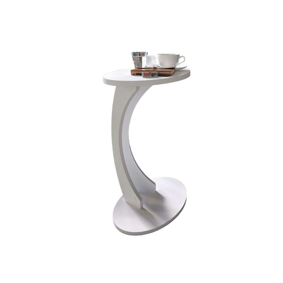 image 1 of C Shaped Sofa Side Table With Wooden Top | White | White | 1