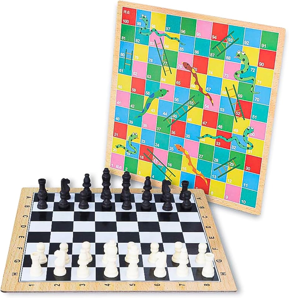 image 1 of KAV 2-in-1 Wooden Chess and Snake Game Set - Premium Board Game for Families & Children, Durable Wooden Chessboard with Classic Snake Chess, Portable Travel Board Game Set