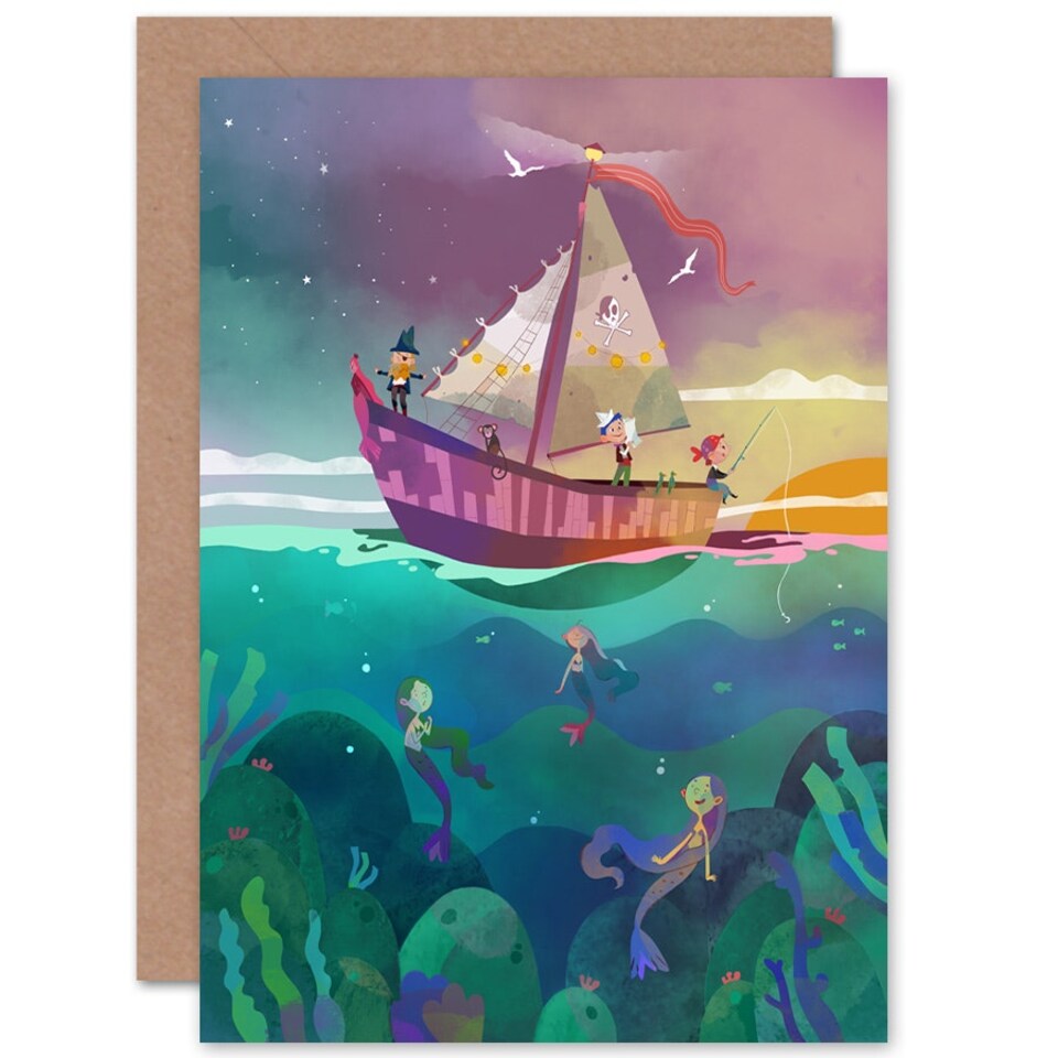 image 1 of Pirates Mermaids Kids Birthday Child Kids Card