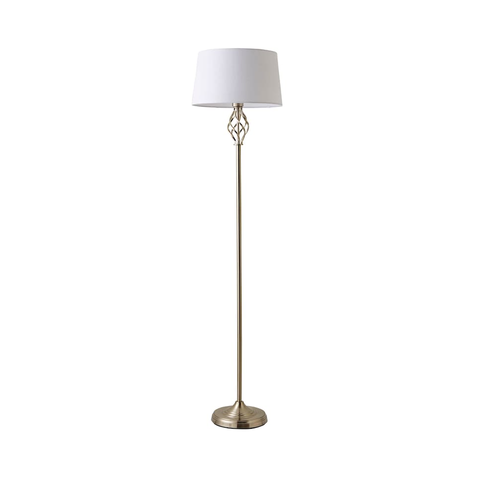 image 1 of ValueLights Memphis Twist Silver Floor Lamp White Taper Shade