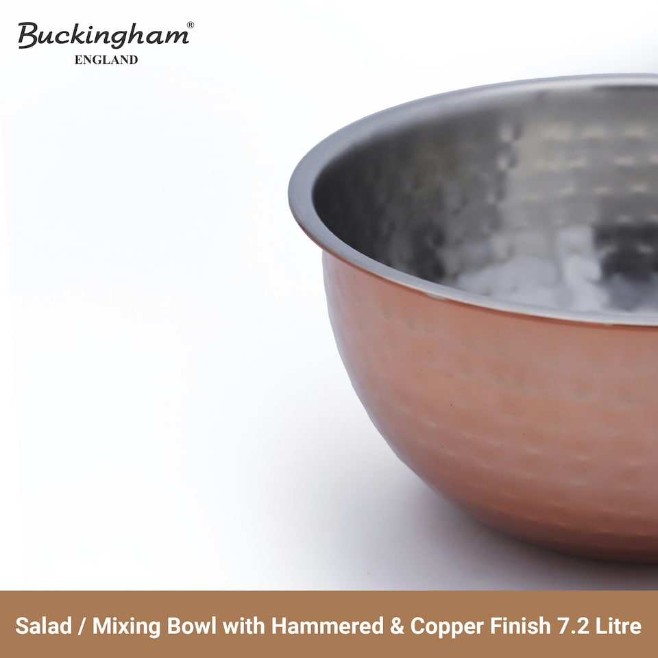 image 1 of Buckingham Salad / Mixing Bowl Stainless Steel with hammered  & copper finish 7.2 Litre / 30 cm