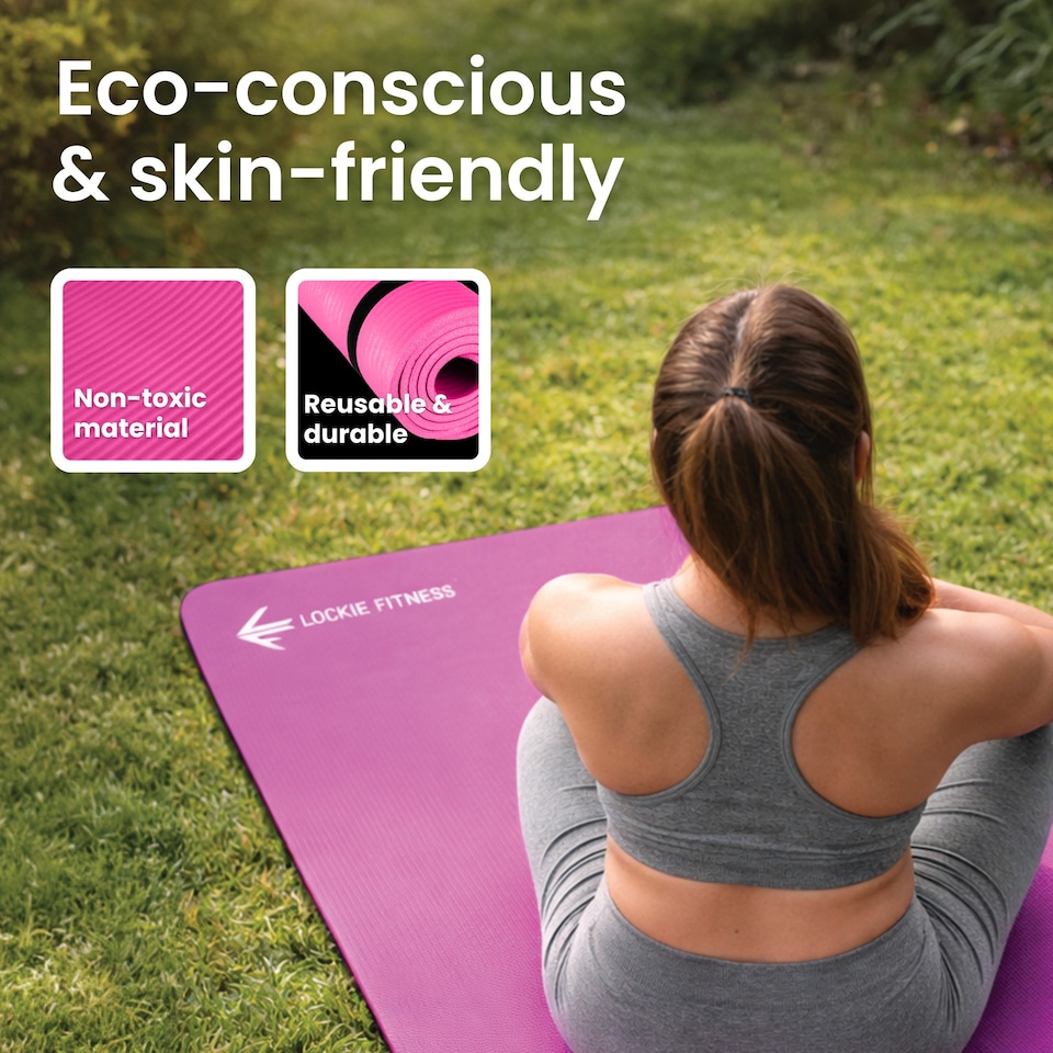 image 1 of Lockie Fitness Yoga Mat 8 mm Thick, Non Slip Exercise Mat for Women and Men, TPE Foam Pilates Mat, Gym Mat for Home Workout, Yoga, Pilates, Exercise & Gymnastics, 180 x 60 cm, Pink