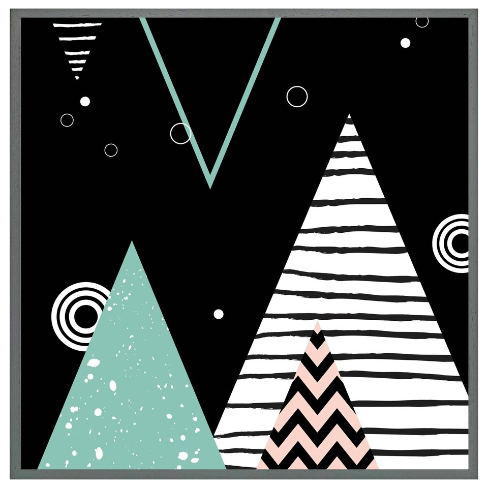 image 1 of Triangles, circles & zig zag patterns (Picutre Frame) Grey | L