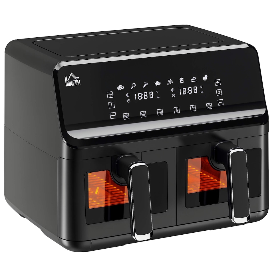image 1 of HOMCOM 8L Dual Basket Air Fryer, 8-in-1 Air Fryer Oven with Digital Display, Visible, Timer, Preheat for Oil Free Low Fat Cooking, 2500W, Sync Finish, Sliver