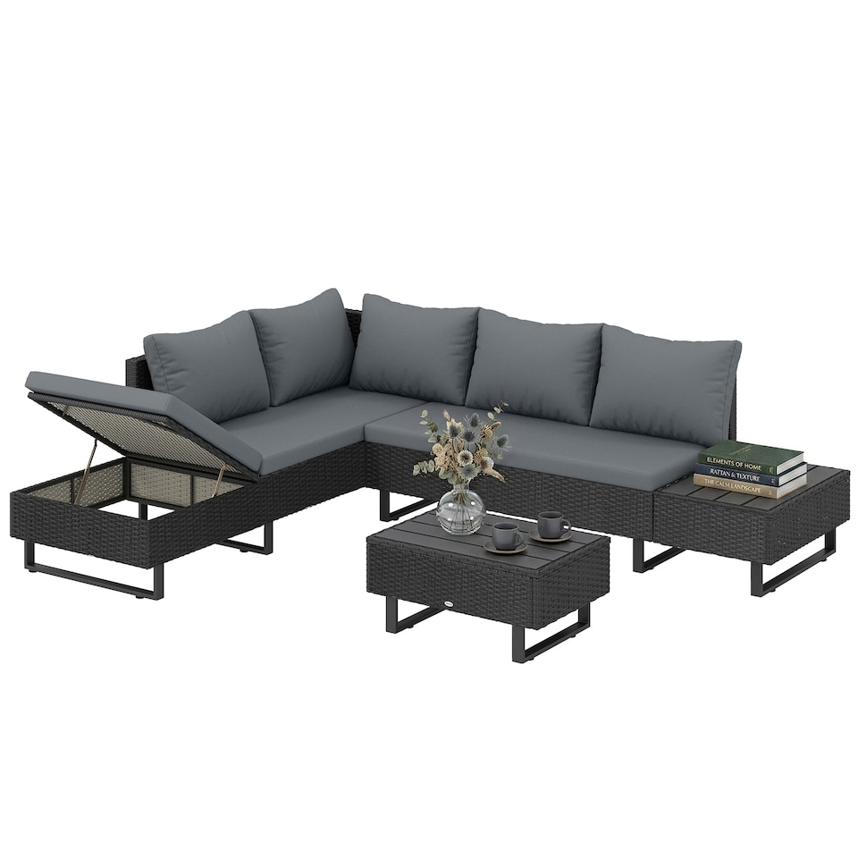 image 1 of Outsunny 5 Seater Rattan Garden Furniture Set, Adjustable Back