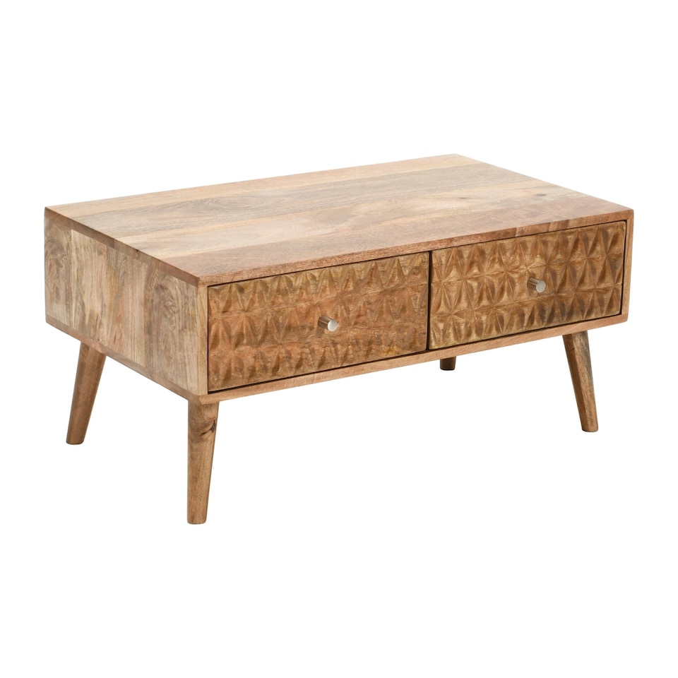 image 1 of Zenon Light Mango Wood Coffee Table with 2 Drawers Brown