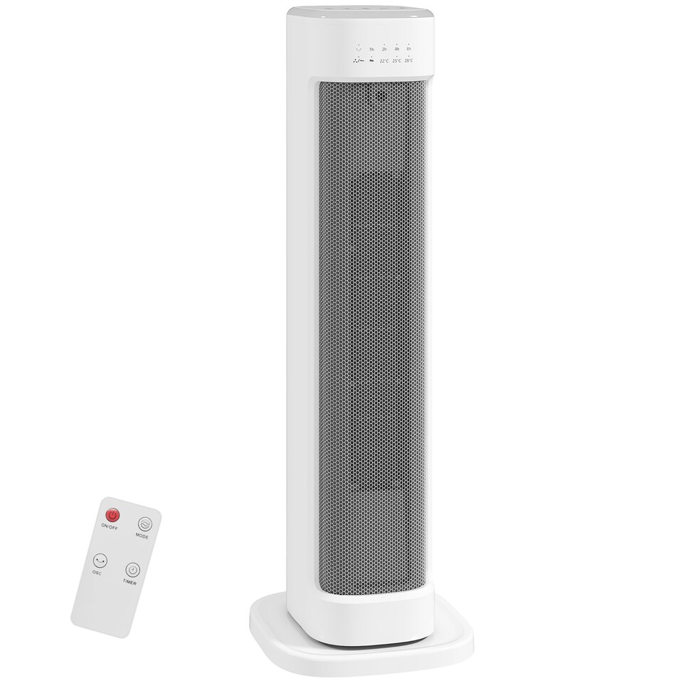 image 1 of HOMCOM Ceramic Electric Heater, 2000W Space Heater with Timer, White | White