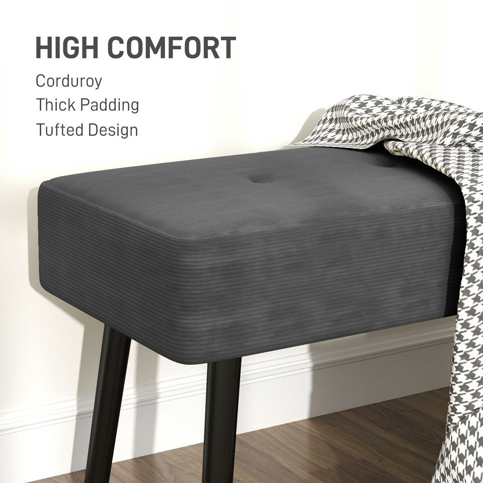 image 1 of HOMCOM End of Bed Bench with Thick Padding and Steel Legs for Entryway, Grey