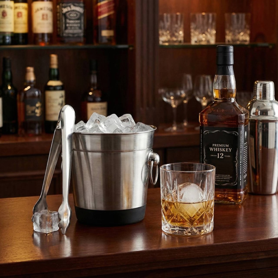 image 1 of Stainless Steel Ice Bucket And Tongs Set | White | 2