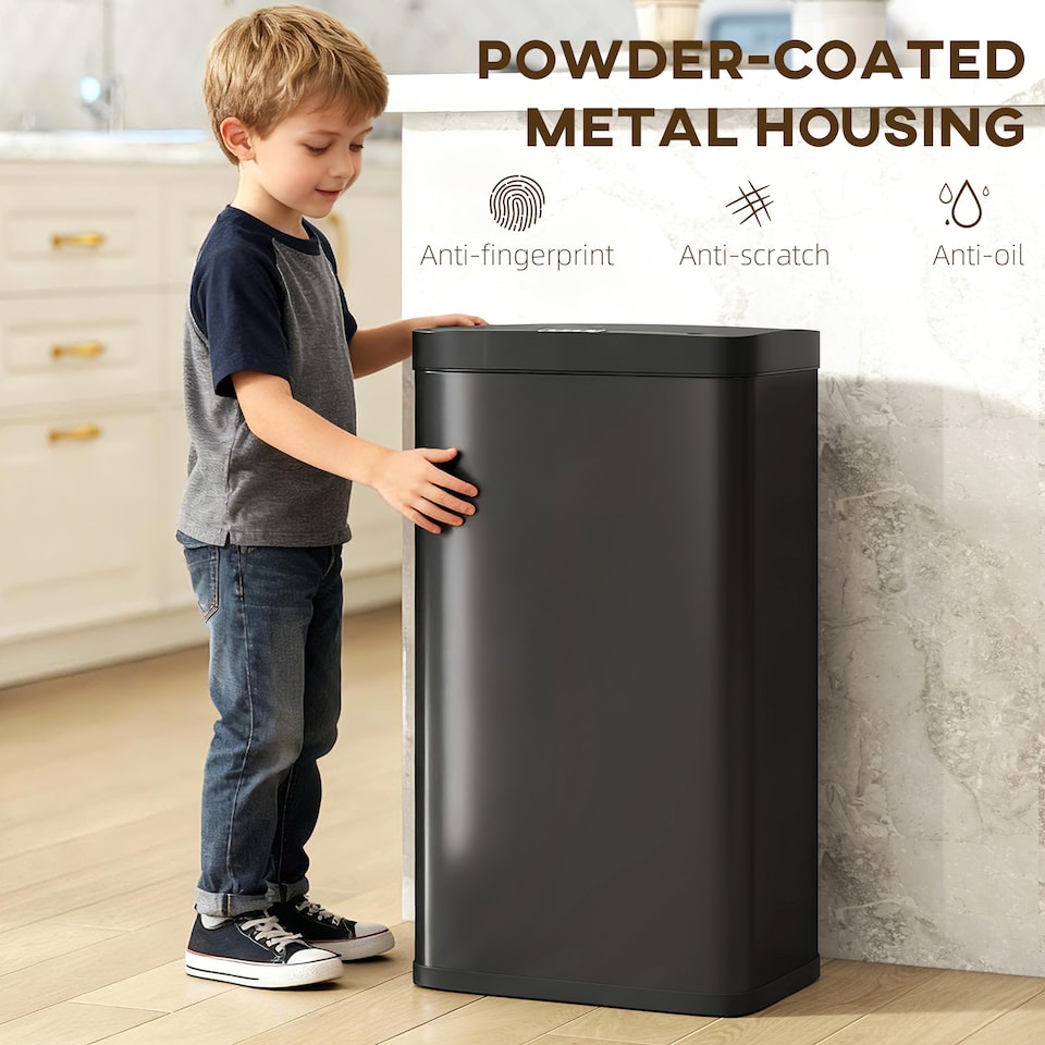 image 1 of HOMCOM 45L Sensor Bin, Metal Kitchen Bin with Automatic Close, Black