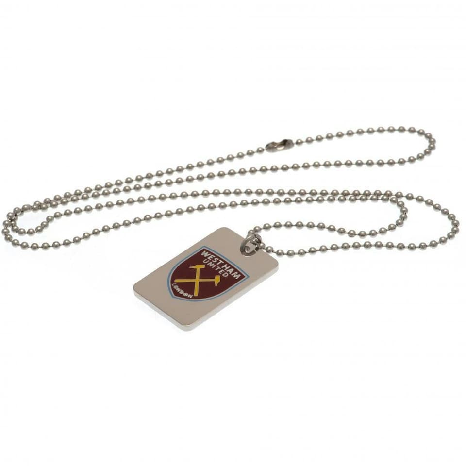 West Ham United FC Enamel Crest Dog Tag And Chain - Silver/Brown - One Size