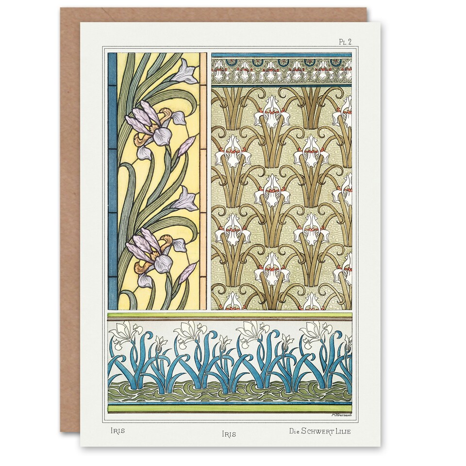 image 1 of Maurice Pillard Verneuil Art Card Iris Floral Patterns