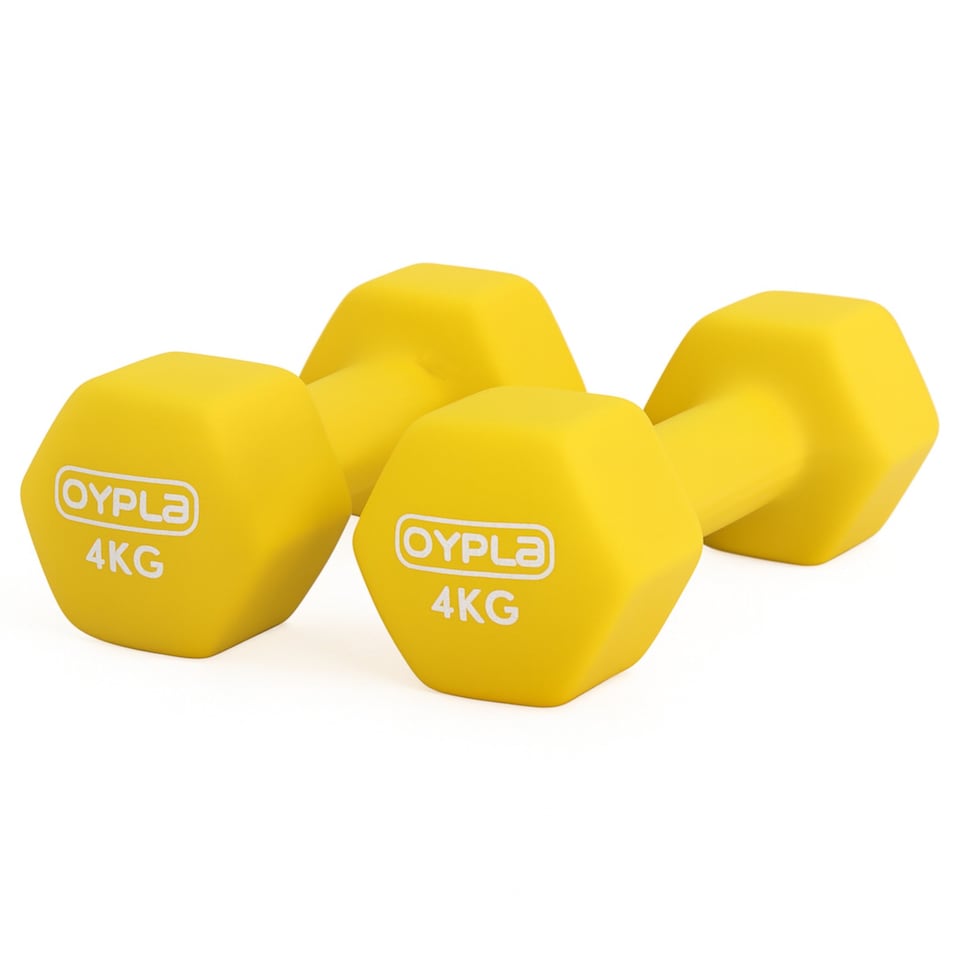 image 1 of Pair of 4kg Hex Anti Roll Neoprene Non Slip Hand Dumbbells Workout Weights