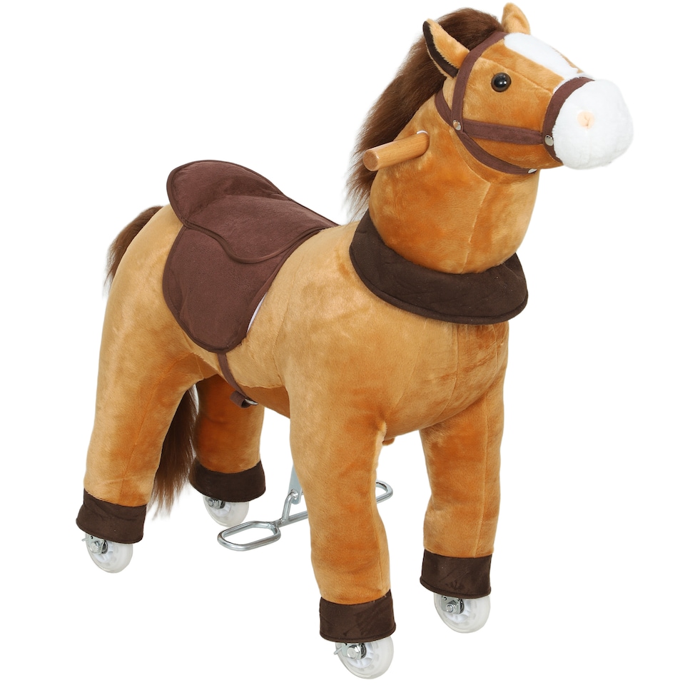 image 1 of AIYAPLAY Ride On Horse, Plush Animal Walking Horse Toy with Wheels, Brown