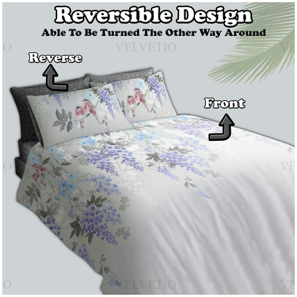 image 1 of VELVETIO Hermione Complete Duvet Cover Set with Fitted Sheet Cosy Quilt Coverlet Grey | King